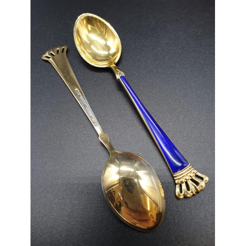 206 - Ornate silver gilt & enamel teaspoon set from the 1950's by Egon Lauridsen of Denmark. Each spoon 10... 