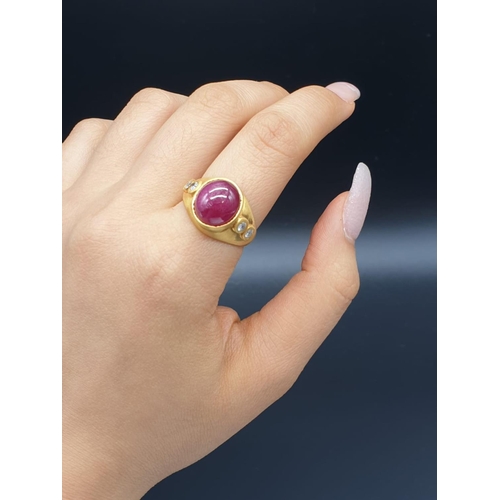 305 - A 10cts Ruby Gemstone ring in sterling silver with antique matt finish with white stones. Ring size ... 