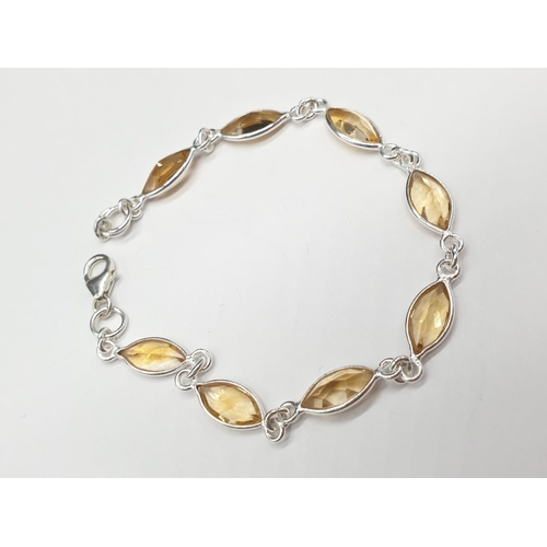 333 - Marquise Shape Citrine Bracelet with Matching Dangler Earrings and Ring in Sterling Silver. Ring siz... 