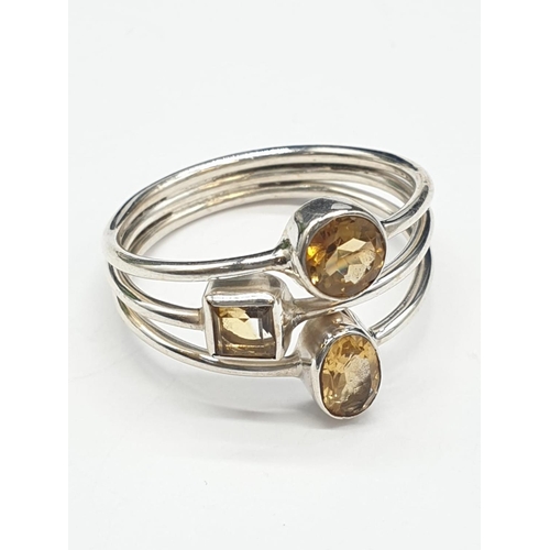 333 - Marquise Shape Citrine Bracelet with Matching Dangler Earrings and Ring in Sterling Silver. Ring siz... 