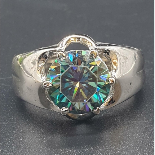 404 - 4.2cts Blue Moissanite ring in Sterling Silver. Ring size U. Weight 6.1 grams.