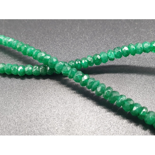 418 - An Emerald Drops Necklace with 925 silver gold plated clasp. Length 22cm, weight 28 grams.