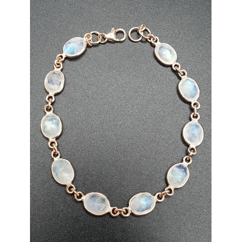 432 - Rainbow Moonstone Bracelet with matching Raw Dangler Earrings in Sterling silver rose gold finish. B... 