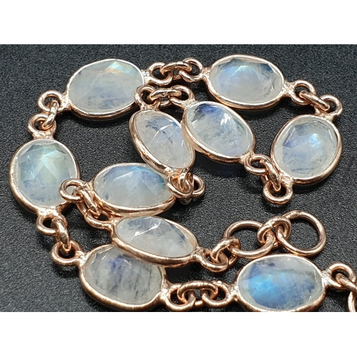 432 - Rainbow Moonstone Bracelet with matching Raw Dangler Earrings in Sterling silver rose gold finish. B... 