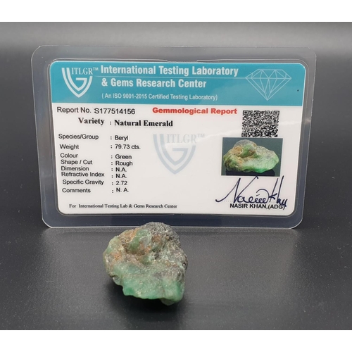 448 - 79.73Ct Natural Emerald. Rough shape. ITLGR certified