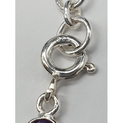 486 - Amethyst Gemstone Chain Necklace in Sterling Silver. 36 inches long. Weight 22.87 grams.