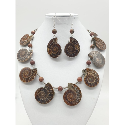 71 - An unusual necklace and earrings set with Jurassic Ammonites (163 million years old) from Madagascar... 