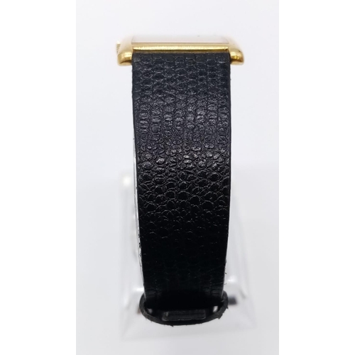 737 - Vintage Plaget 18ct gold ladies watch with square face (22mm) and leather strap