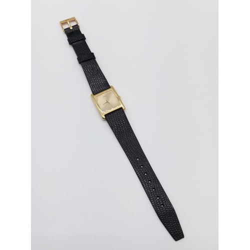737 - Vintage Plaget 18ct gold ladies watch with square face (22mm) and leather strap