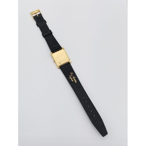 737 - Vintage Plaget 18ct gold ladies watch with square face (22mm) and leather strap