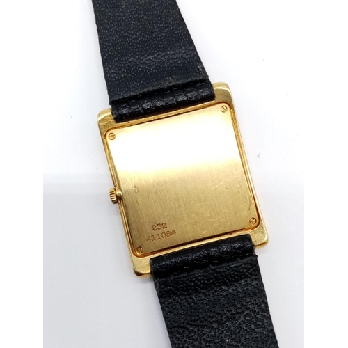 737 - Vintage Plaget 18ct gold ladies watch with square face (22mm) and leather strap