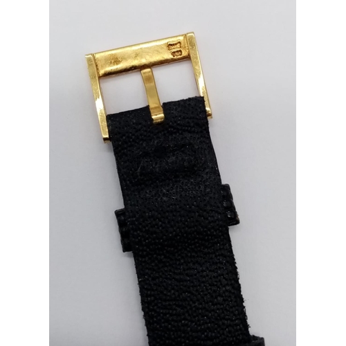 737 - Vintage Plaget 18ct gold ladies watch with square face (22mm) and leather strap