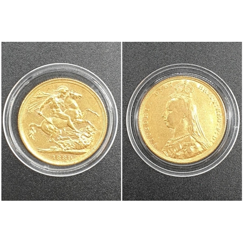 10 - 1889 Victoria Gold Sovereign in capsule