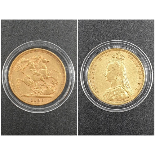 16 - 1888 Queen Victoria Gold Sovereign in capsule