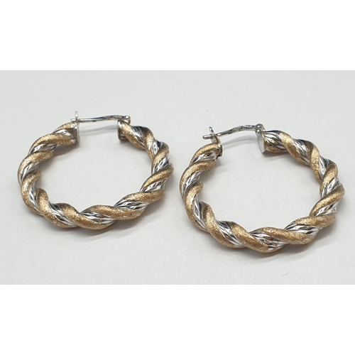 195 - 9ct White Yellow Gold Twist Hoop Earrings 3.8g