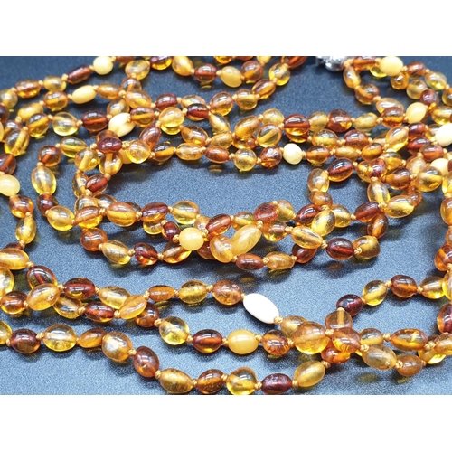 233 - 3 Rows Amber Necklace with Silver Clasp  14.8g 45cms