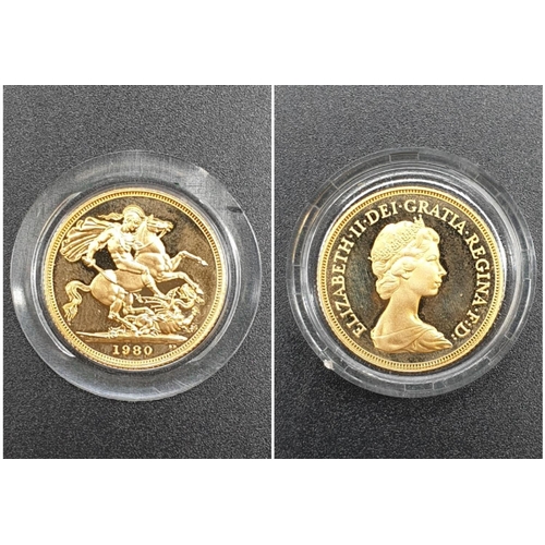 3 - 1980 Proof Sovereign in capsule. 8g of 22ct Gold