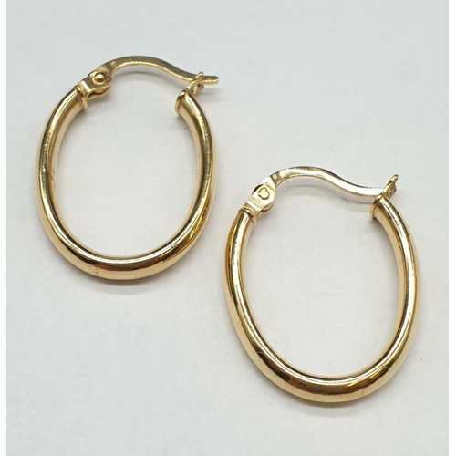 429 - 9ct Gold Oval Hoop Earrings 1.0g