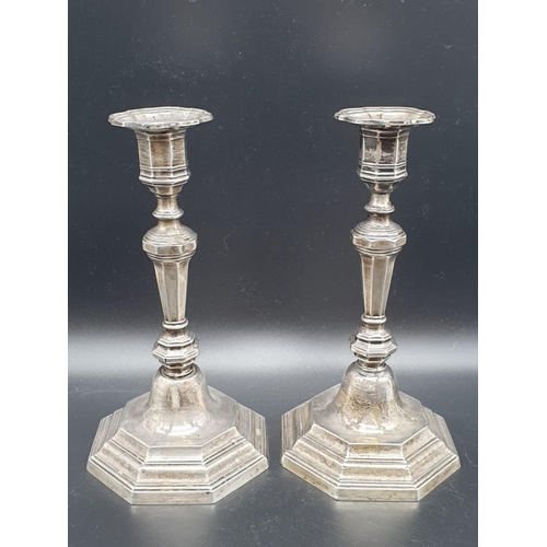 48 - A Pair of Silver Candlesticks in Art Deco Style 23cms tall 1.6kg