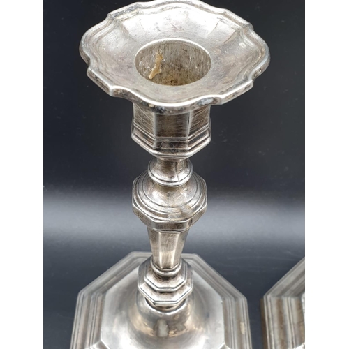 48 - A Pair of Silver Candlesticks in Art Deco Style 23cms tall 1.6kg