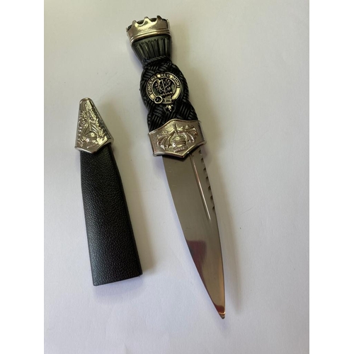 371 - Scottish dress sock dagger (Sgian Dubh) with the words and emblem of The MacClaine Clan. 18.7cm appr... 