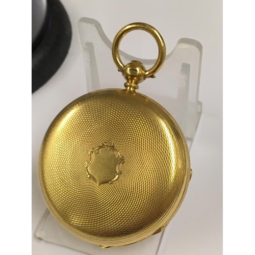 132 - Antique yellow metal fusee pocket watch with diamond end stone ( ticking but no guarantees) gross we... 