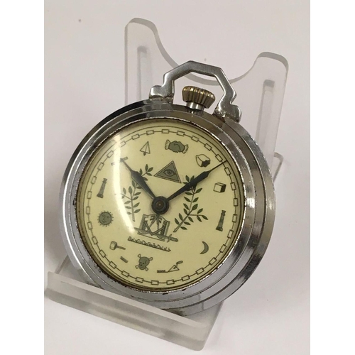 170 - Vintage masonic pocket watch with built in stand , working but no guarantees