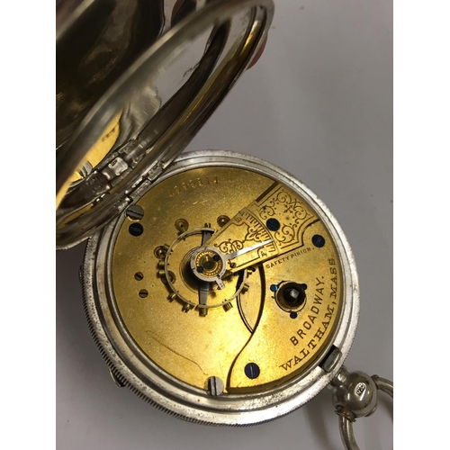 260 - Antique solid silver Waltham Broadway , ticks if shaken but sold with no guarantees