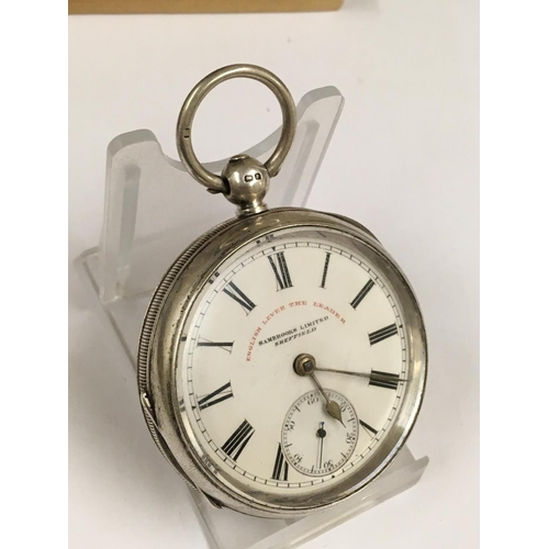 325 - Antique solid silver Sheffield lever pocket watch ( ticks but no guarantees)