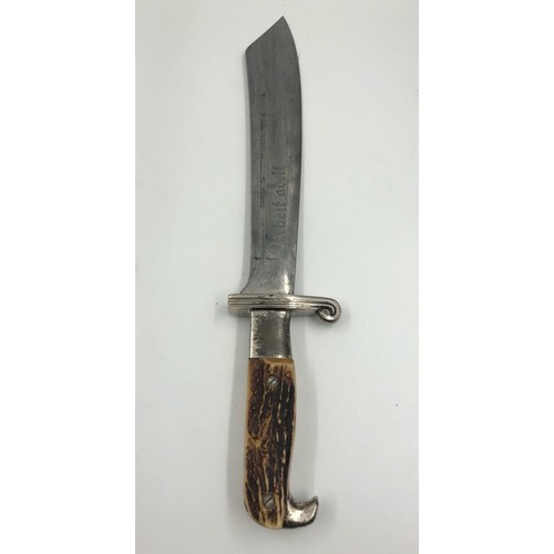 51 - German WW2 RAD subordinate Hewer dagger with stags horn grip, stylised eagle pommel in original scab... 