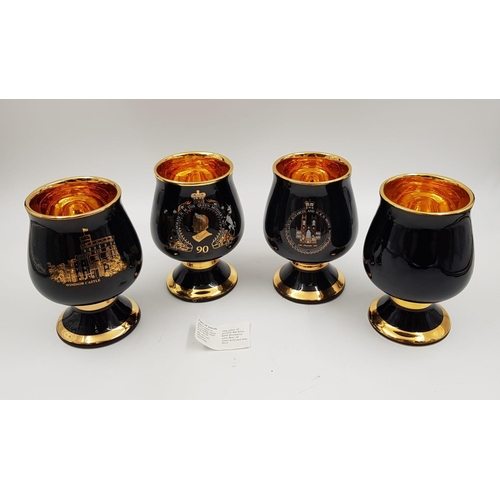 321 - 4 x COMMEMORATIVE ROYAL GOBLETS to remember the Queen Mother's 90th birthday, hand decorated with be... 