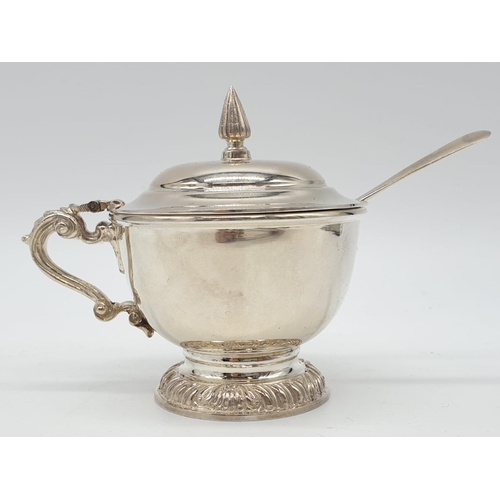 35 - Asprey London Silver Condiment pot and spoon, weight 195g and 9cm tall aprpox