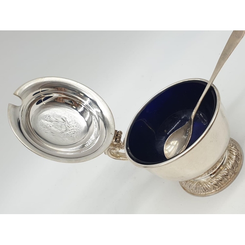 35 - Asprey London Silver Condiment pot and spoon, weight 195g and 9cm tall aprpox