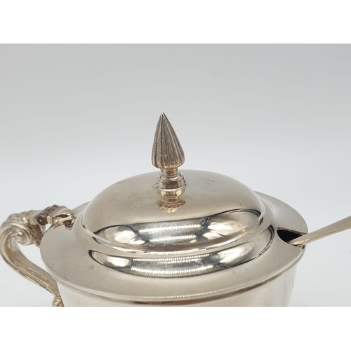 35 - Asprey London Silver Condiment pot and spoon, weight 195g and 9cm tall aprpox