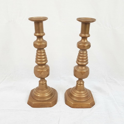 430 - Antique BRASS CANDLESTICKS stamped and dated 1902 Coronation, plus English and registered number.  1... 