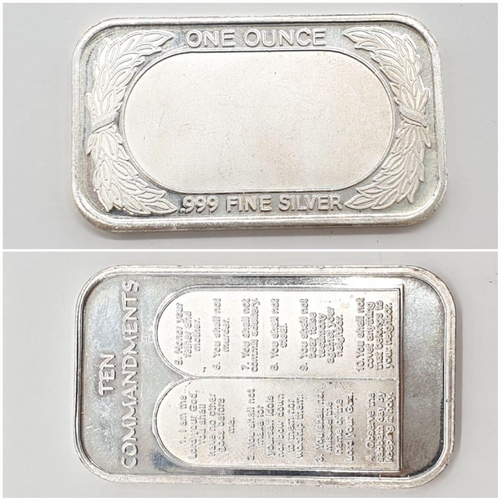 438 - Silver Fine Bar .999 Ten Commandments, weight 31.2g