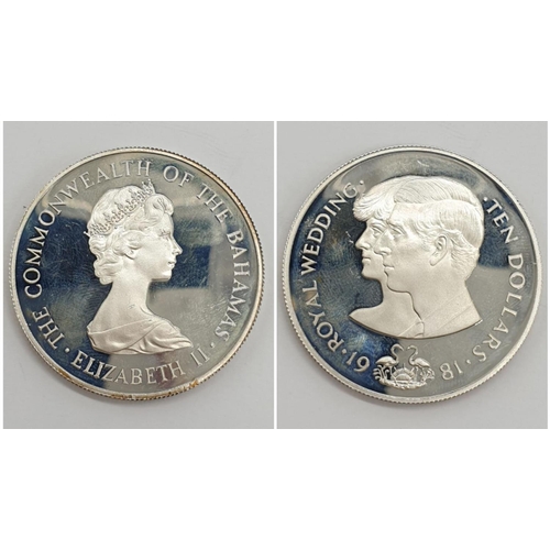 487 - Silver Commemorative Coin of the Royal Wedding 1981 10 Dollars The commonwealth of the Bahamas 28.5g