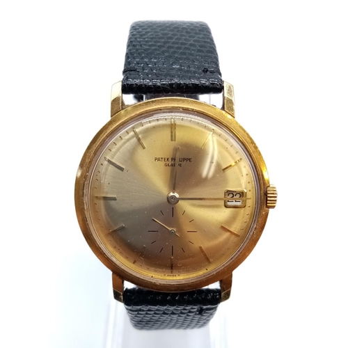 62 - Vintage Patek Philippe Geneve gold gent watch, round face 35mm and date box