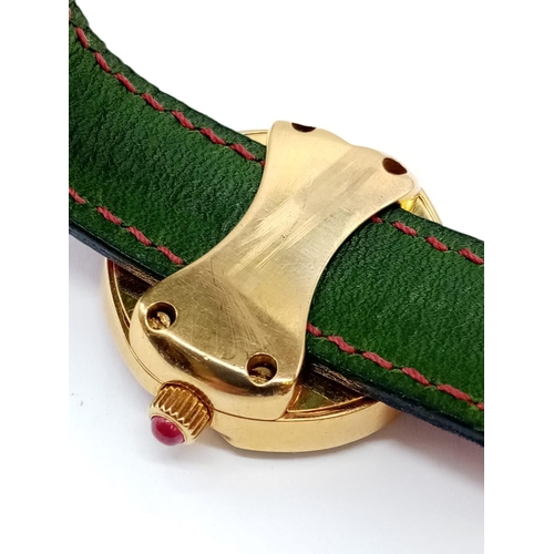 69 - Vintage Bouquet 18ct gold ladies dress watch, round face with emerald, ruby and diamonds surround, 3... 
