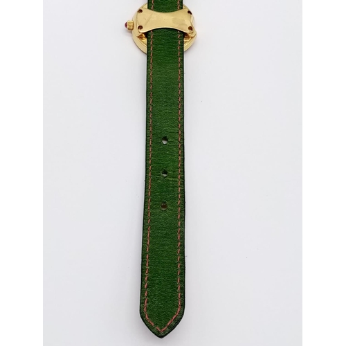 69 - Vintage Bouquet 18ct gold ladies dress watch, round face with emerald, ruby and diamonds surround, 3... 