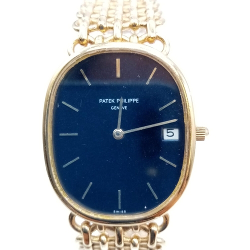 76 - Patek Philippe 18ct gold vintage watch, oval face and solid gold strap, manual wind, 25x30mm case in... 