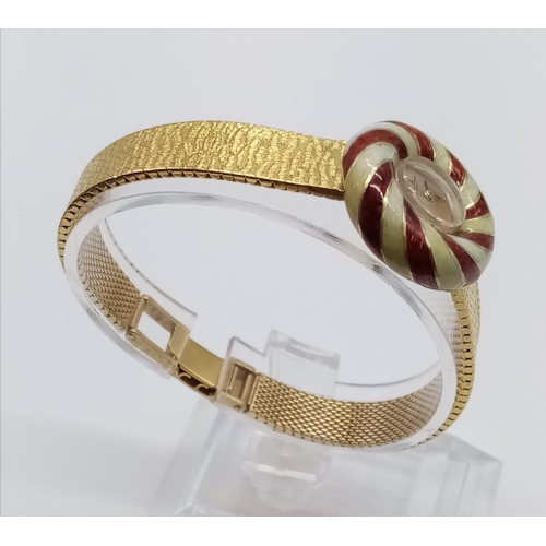 83 - Vintage 18ct gold Baume & Mercier Geneve ladies cocktail watch with round face and enamel bezel, sol... 