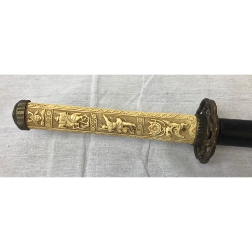 246 - Japanese SAMURAI SWORD that seems to be married with a fairly new steel blade on an antique bone (pe... 