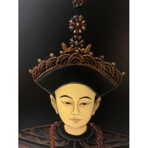 111 - An antique embossed painting of the Emperor Qianlong in court robes, original wood gilded frame, 71x... 