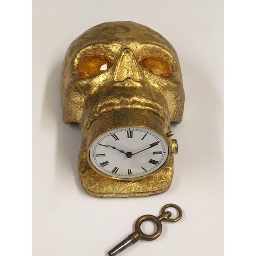 58 - Antique 19th century Masonic memento mori   Pocket watch movement timepiece . ( working ) skull with... 