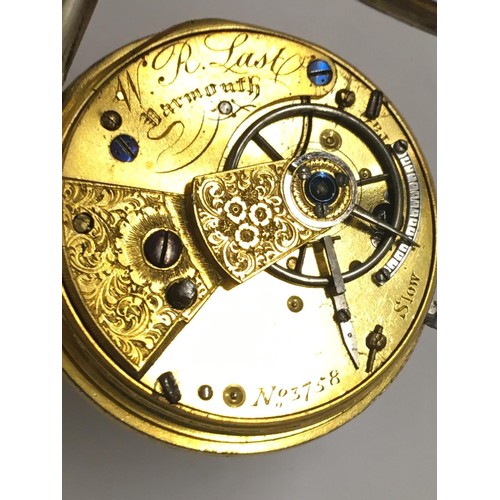 131 - Antique silver Welsh fusee pocket watch ( Barmouth ) with gold balance and diamond end stone, AF