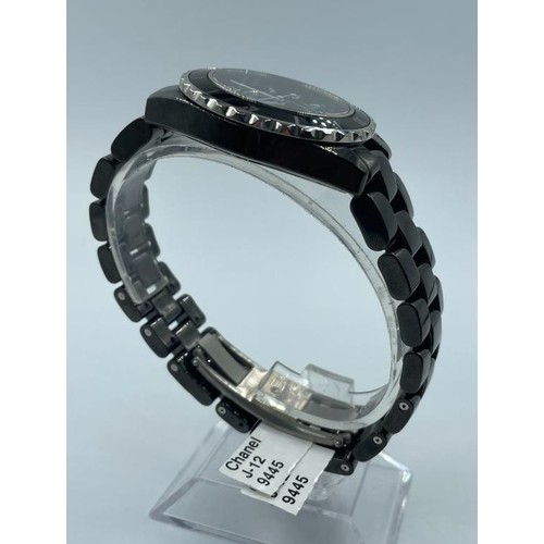 61 - Chanel large ceramic quartz watch black face and strap