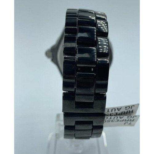 61 - Chanel large ceramic quartz watch black face and strap