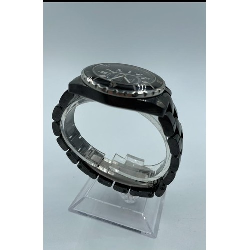 68 - Chanel large ceramic automatic watch, black face and strap