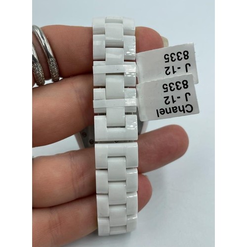 75 - Chanel ceramic quartz watch with cream face and full diamond set dial